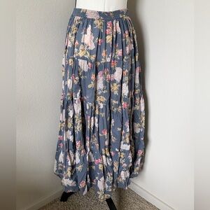 Periwinkle Blue Floral Tiered Maxi Skirt